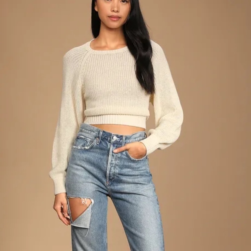 Lulus Never Going Back Ivory Backless Tie-Back Sweater – Size M – NWT